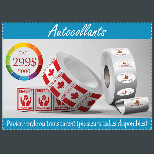 500 autocollants 2x2''